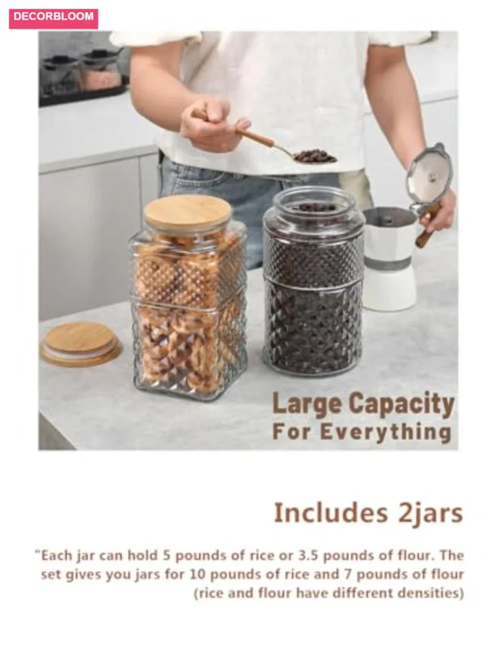 Set of 2 Borosilicate Glass Jars with Airtight Bamboo Lids, 90 oz Each
